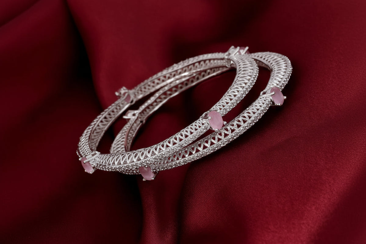 AD Bangle Square Cut Setting Silver - Cubic Zirconia Wedding Bracelet