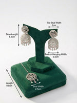  imitation AD stones earrings and maang tikka with pink and turquoise stones with annotations and measurements. 