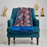 A Teal blue base colour Kashmiri embroidered Scarf/shawlwith multi colour machine embroidery by Famaza Couture