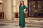 A bottle green colour tone to tone silk thread hand embroidered long kurti.