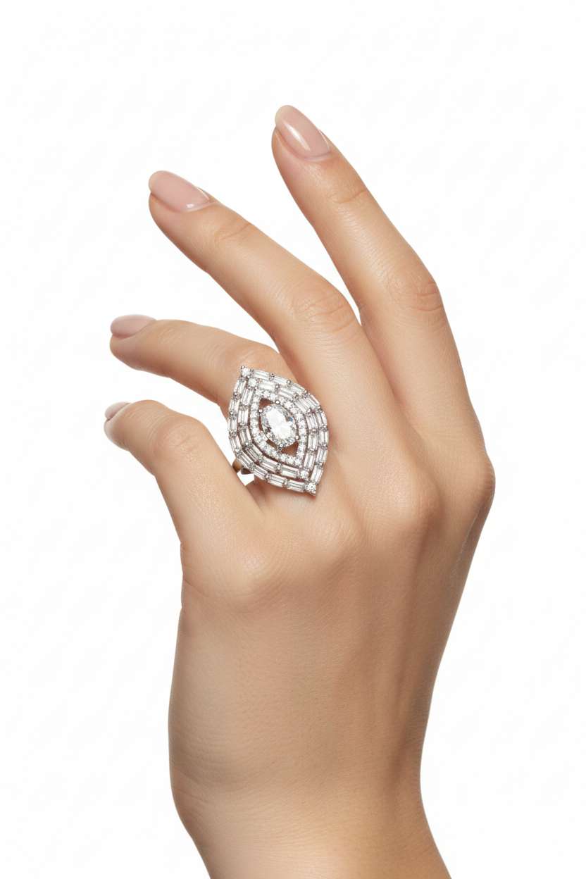 The Royalty Solitaire American Diamond Statement Ring