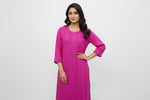 A magenta colour viscose fabric tone to tone silk thread hand embroidered long kurti.
