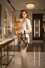 Vibrant multi-colour circular handcrafted tote bag with mandala embroidery - Famaza Couture London