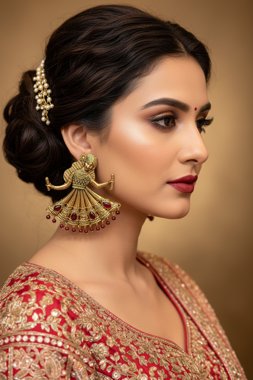 Gopi Dandiya Antique Gold Navratri Statement Earrings