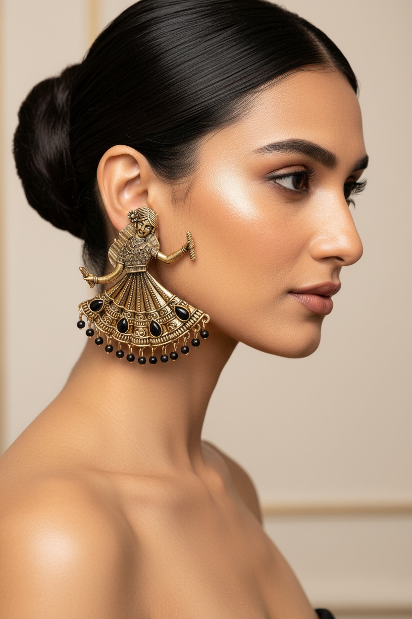 Gopi Dandiya Antique Gold Navratri Statement Earrings