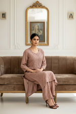 The Mira Nazakat 3D Chikankari Pure Muslin Silk Set | Famaza Couture