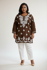 The Nazakat Handmade Chikankari Plus size short kurti/Tunic | Famaza Couture