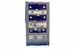 A woollen weaved scarf with a double-sided design, featuring a maple traditional pattern on borders and in the middle, primarily in navy blue and white colours. 2. 5 Yard long and 1 yard wide shawl 