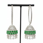 American Diamond silver and green stone hoop earrins jhumkas.