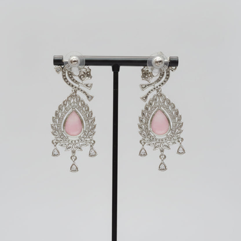 American diamond earrings rear view is displaying on the stand. 