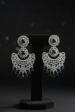 American diamond earrings with white and navy blue cubic zirconia stones. 