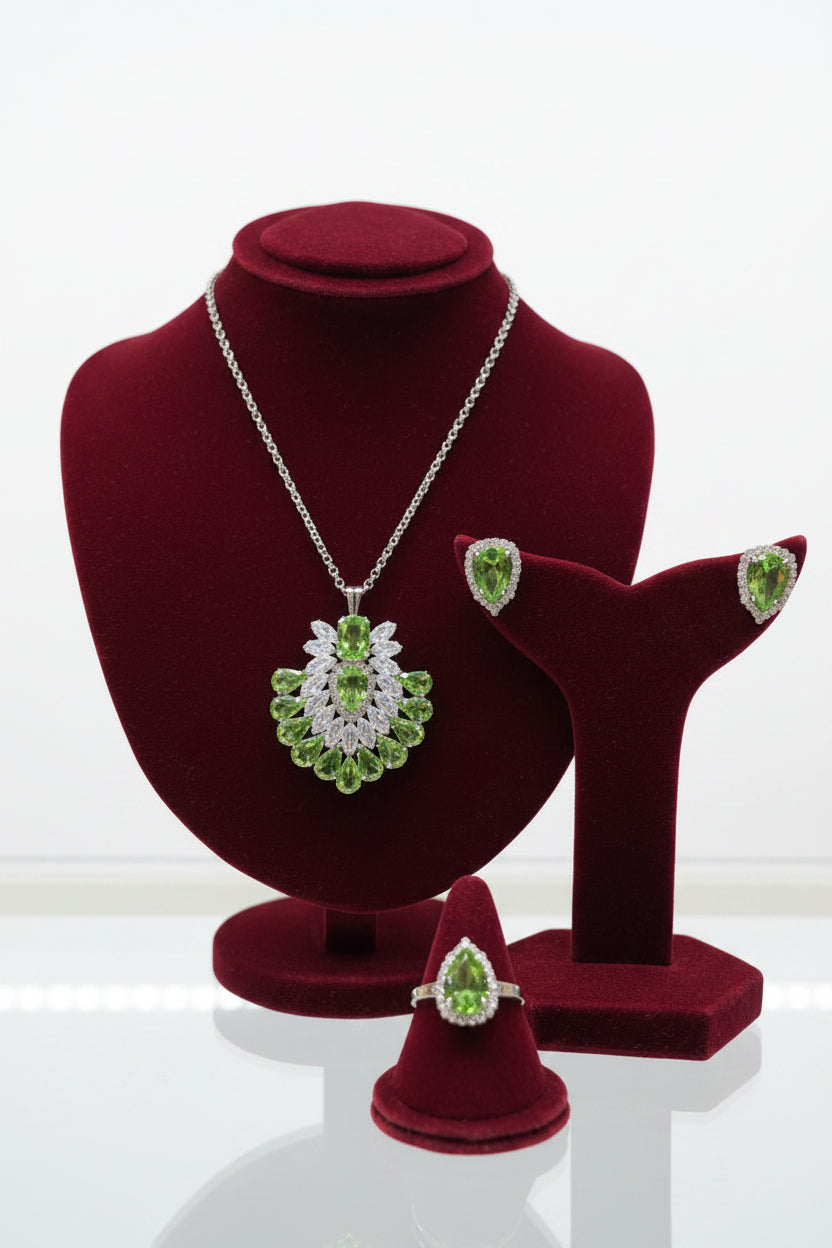 American diamond jewellery set with necklace, studs and finger ring 