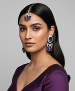 American diamond white stones with purple saffaire stone in the centre on this jewellery set includes necklace, earrings and maang tikka famaza couture 