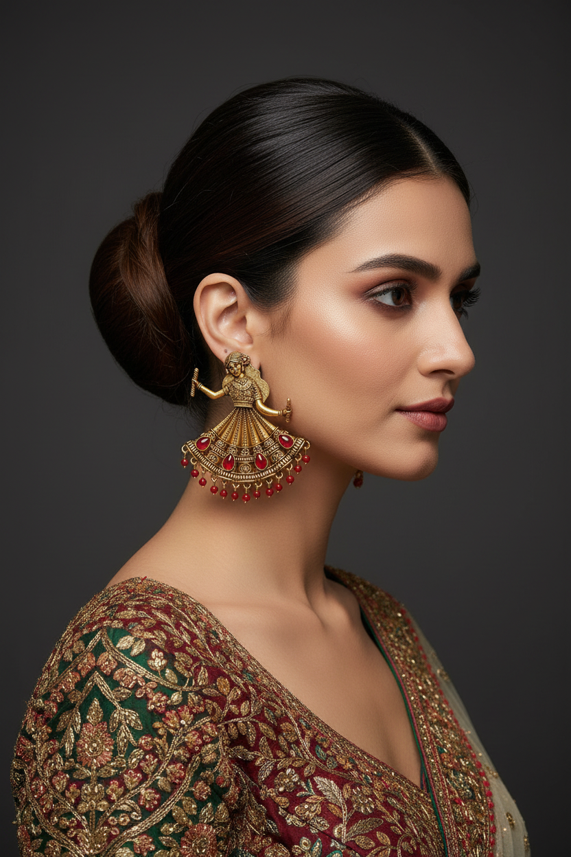 Gopi Dandiya Antique Gold Navratri Statement Earrings