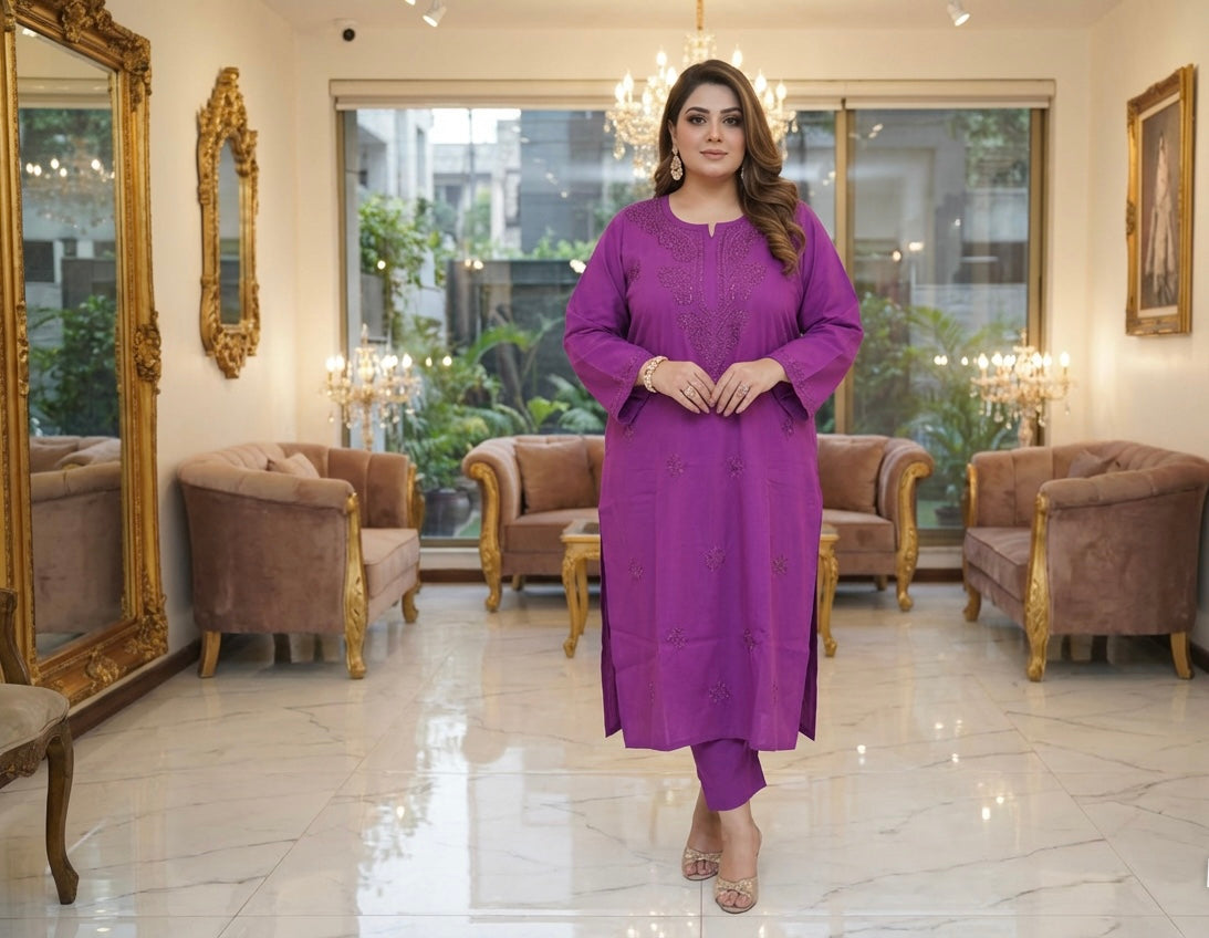 Plus Size Chikankari Cotton Kurti | 8XL–14XL | Elegant Shirt Dress – Famaza Couture