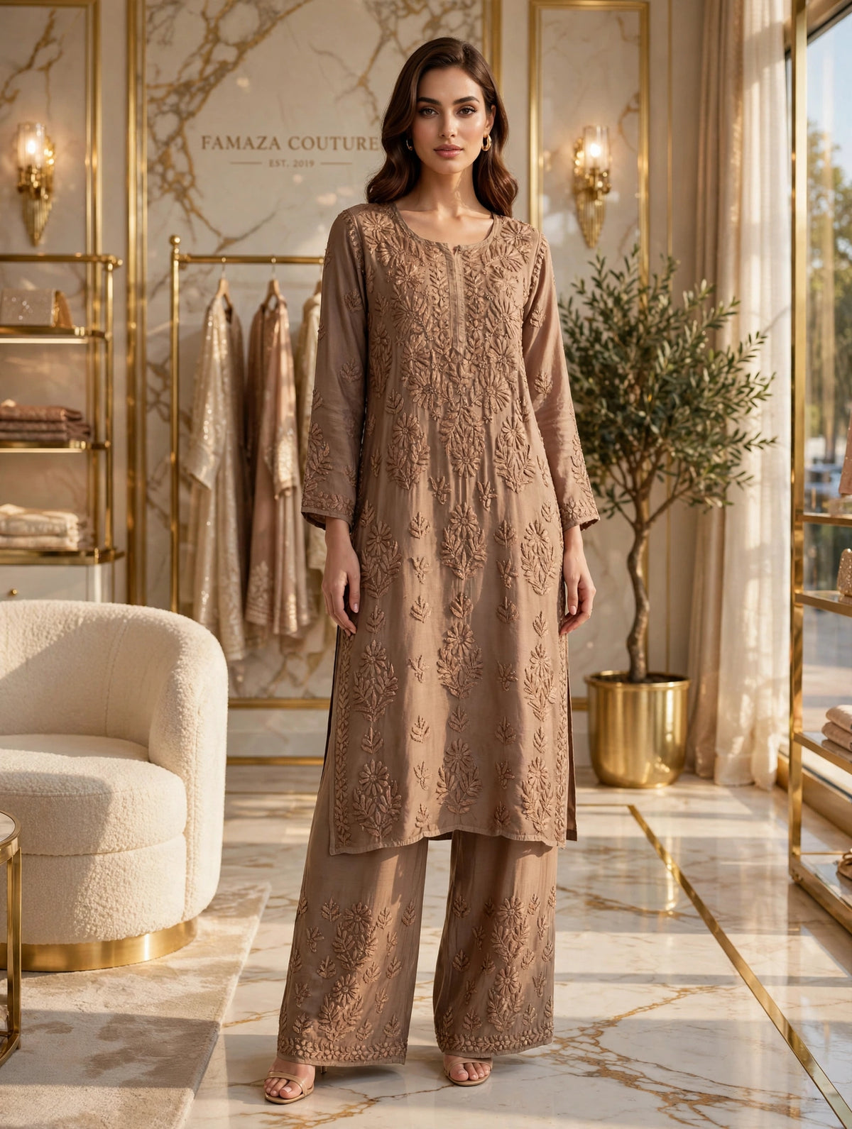 The Chandni Nazakat 3D Chikankari Modal Muslin Silk Set