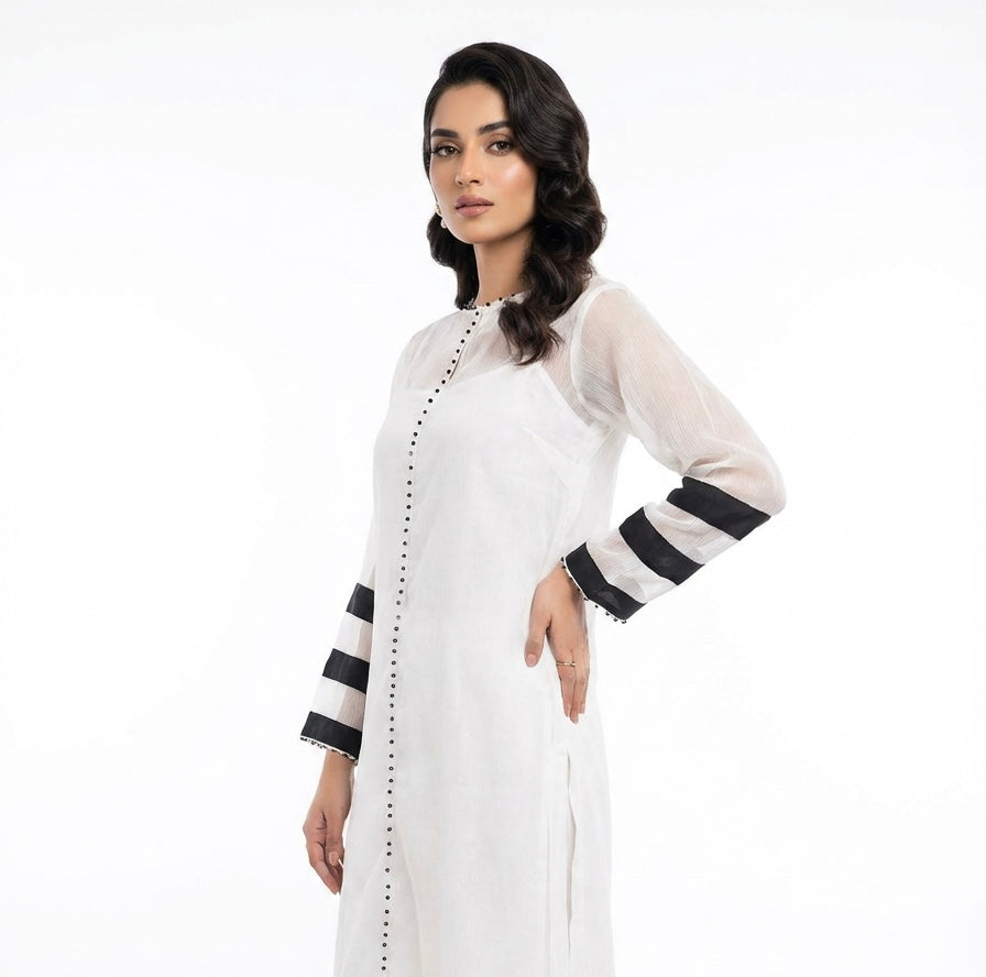White Chiffon Pakistani Dress 2PC | Elegant Lightweight Suit for Women UK