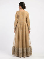 Elegant Beige Pakistani 3-Piece Party Wear Maxi Dress | Long Embroidered Evening Gown
