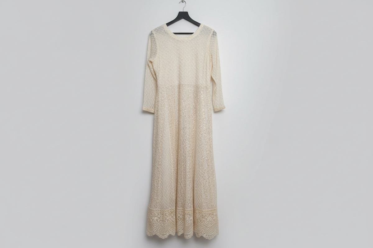 Beige colour long chiffon maxi dress. 