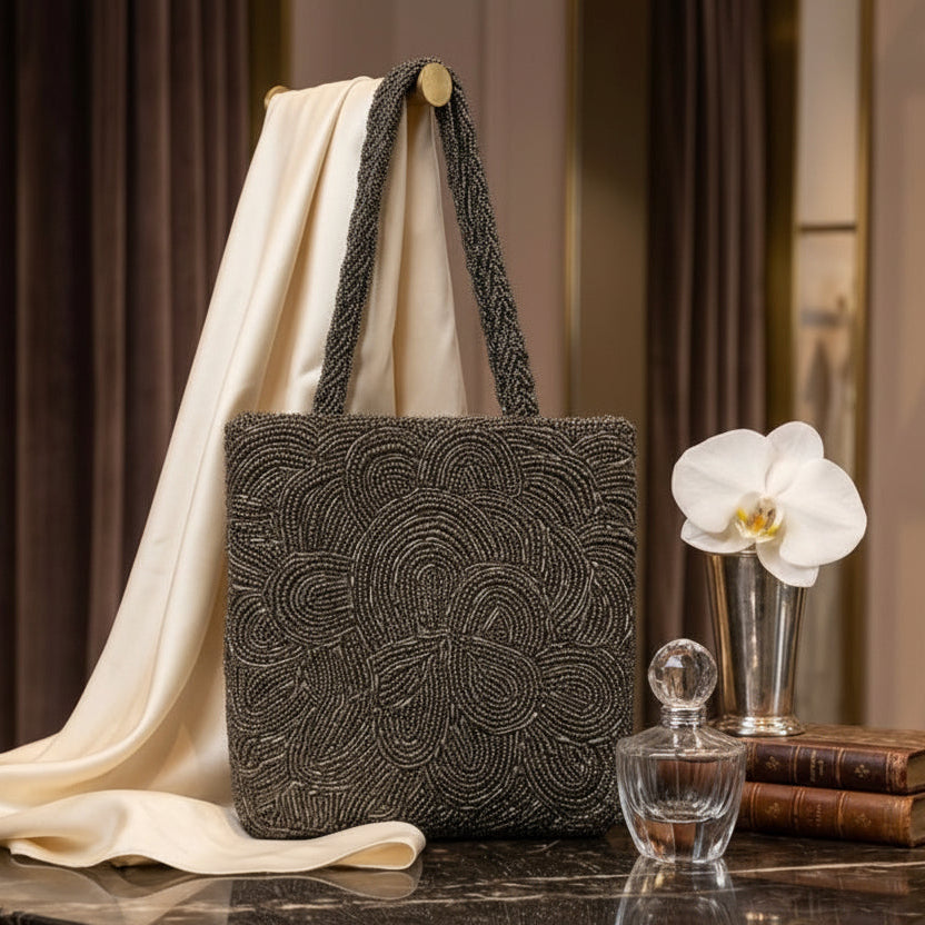 Black Circular Handcrafted Tote Bag - Luxury Evening Style London