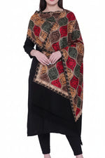 Black base colour Kashmiri embroidered Scarf/shawlwith multi colour machine embroidery by Famaza Couture