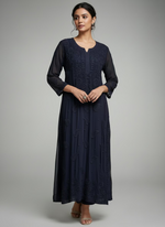 Black colour chikankari 3d embroidery long viscose fabric kurti 