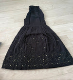 Black cotton Gharara with antique gold kaamdani and hand embroidered bakhiya embroidery. 