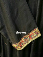 Black kanni silk kurta sleeve design. 
