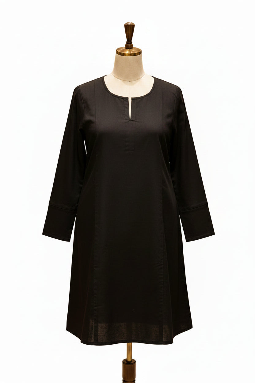 Black lawn kalidar kurti is displayed. 