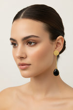 Black moissanite gold plated drop earrings side view