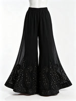 Black wide-leg pants with embroidery on a black bakhiya embroidery and kammadani work 