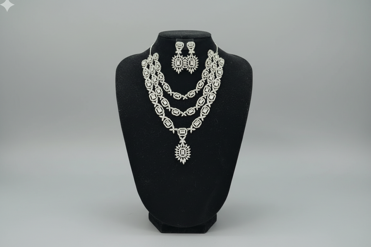 Bridal American diamond necklace and earrings