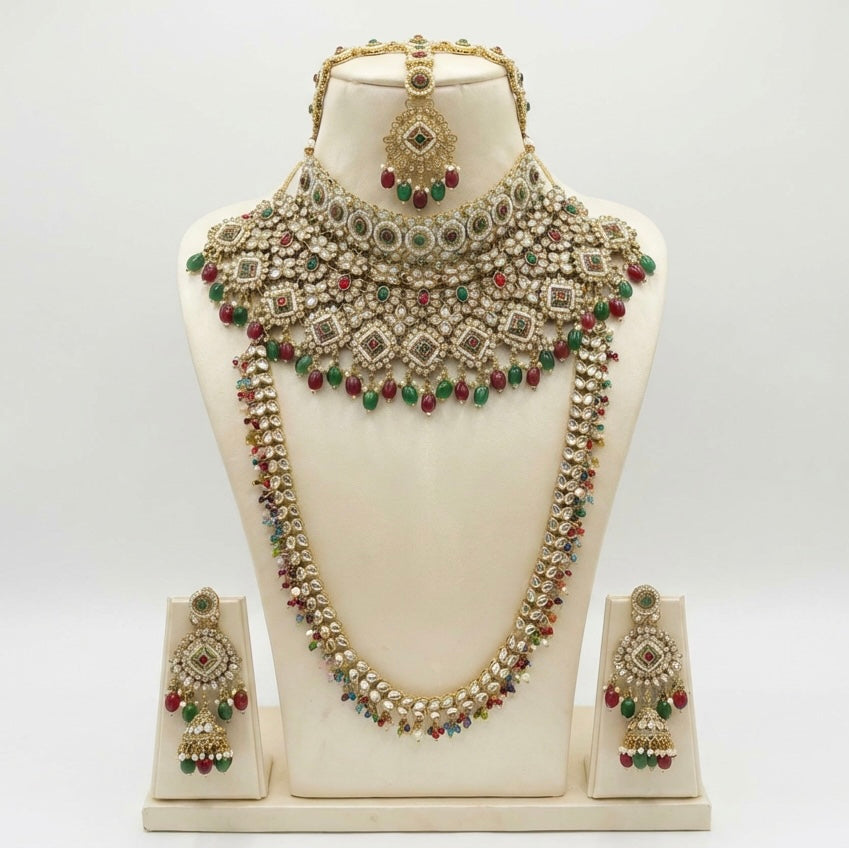 Bridal Jewellery set with necklace and earrings on a mannequin bust against a white background