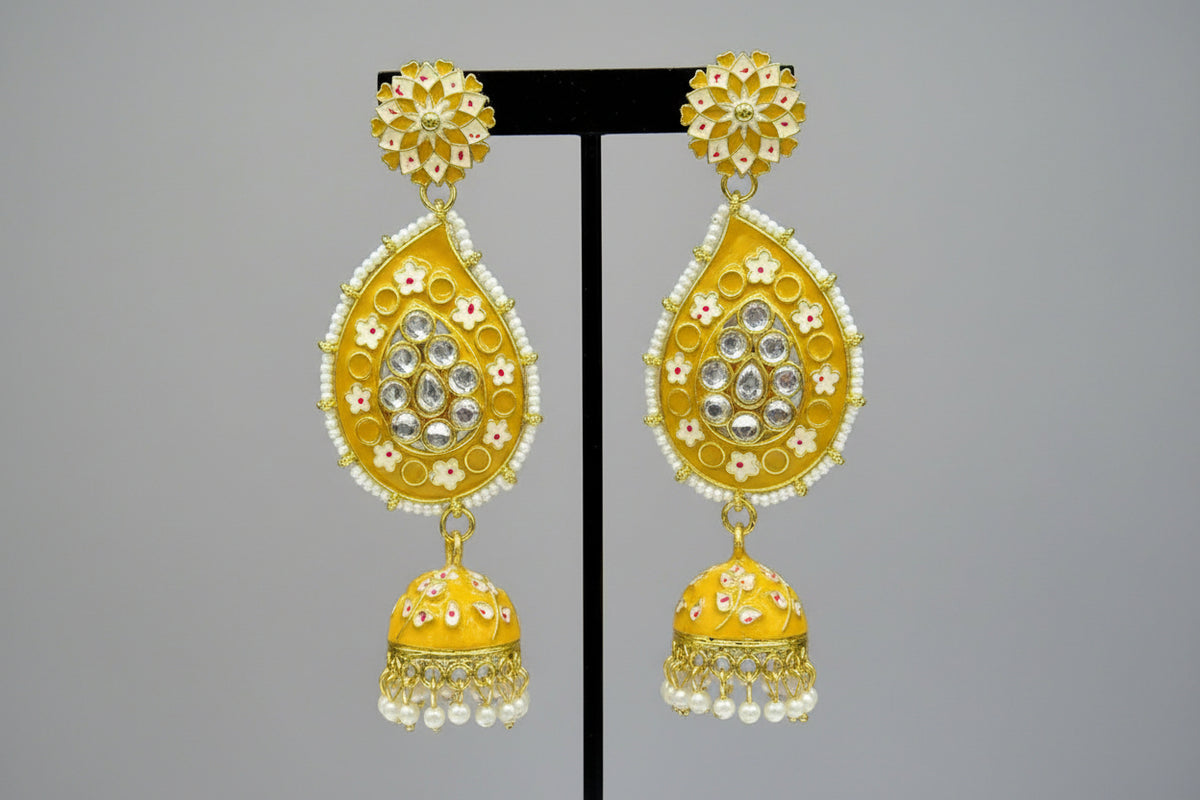 Meenakari Ambi Long Jhumka Earrings | Lightweight Bridal & Party Wear – Famaza Couture