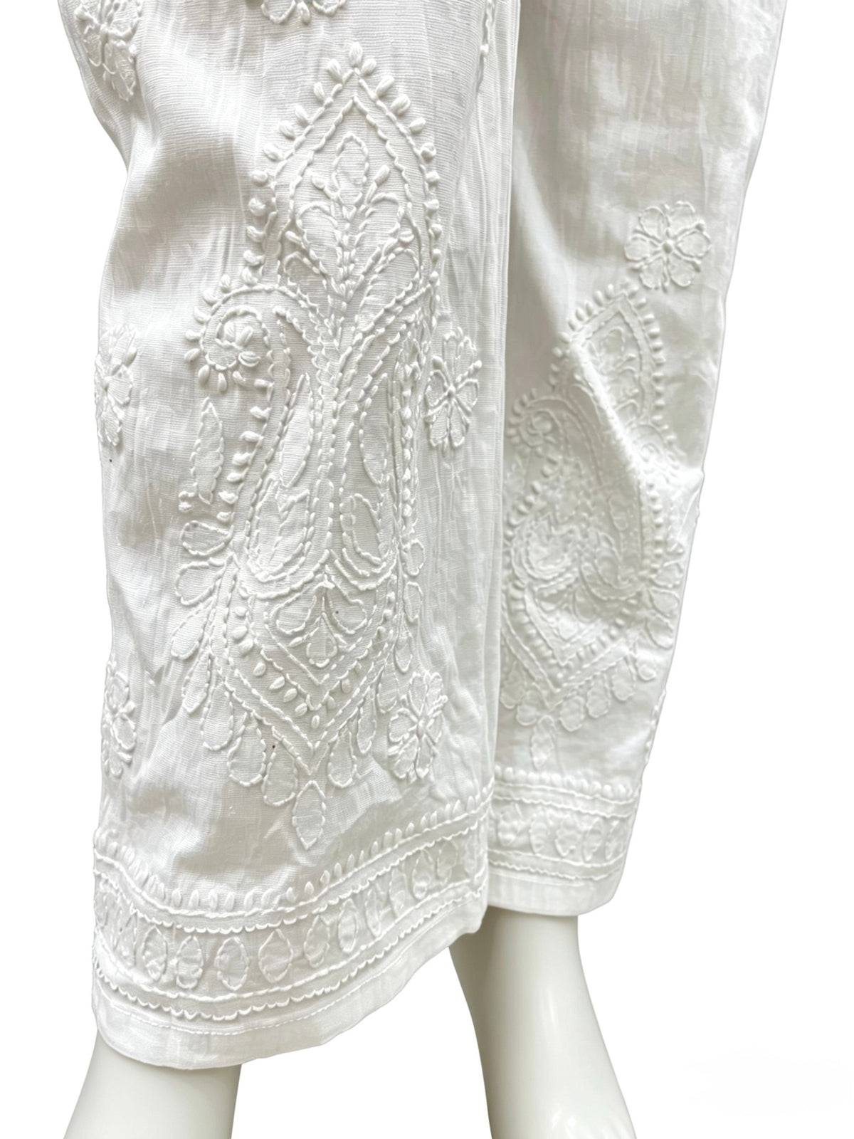 Everyday Elegance | White Straight Salwar Pants | Hand-Embroidered Chikankari Trousers with Pockets