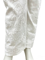 Everyday Elegance | White Straight Salwar Pants | Hand-Embroidered Chikankari Trousers with Pockets