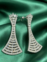Gala Glamour Silver American Diamond Statement Drop Earrings