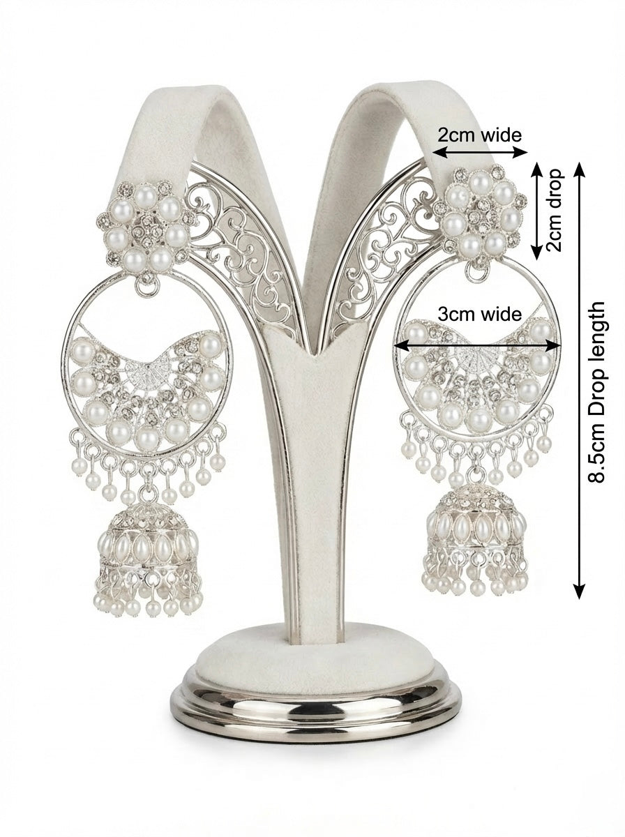 Silver Drop Small Jhumka Earrings with Pearls | Party & Bridal Ethnic Jewellery – Famaza Couture London