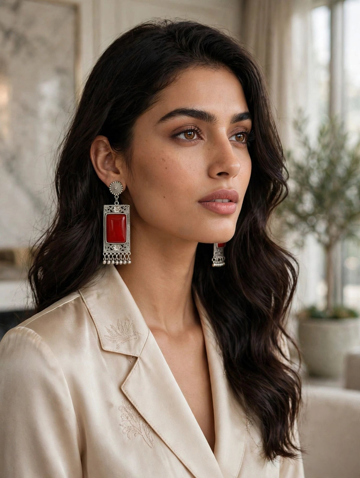 Vintage Scarlet Silver Heritage Oxidised Earrings | Famaza Couture