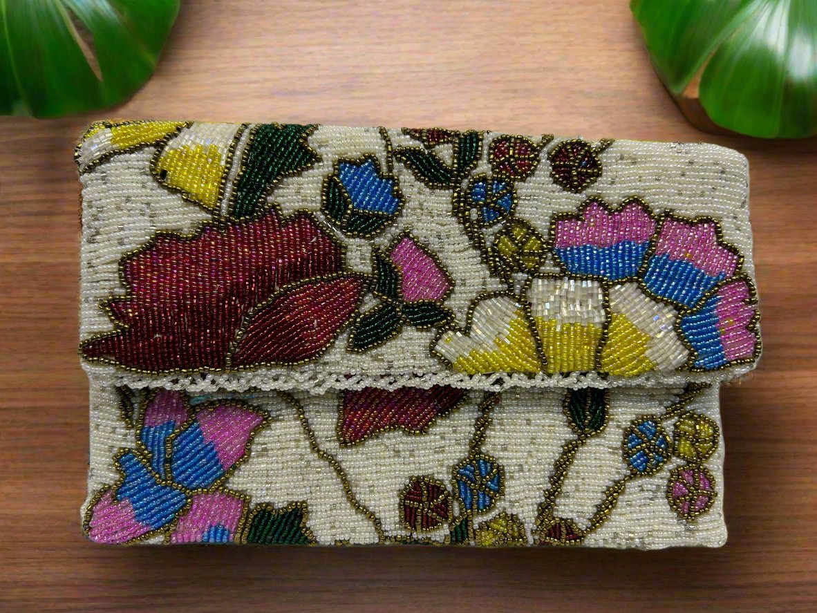 Clutch Bag - White Multicolored Floral 2