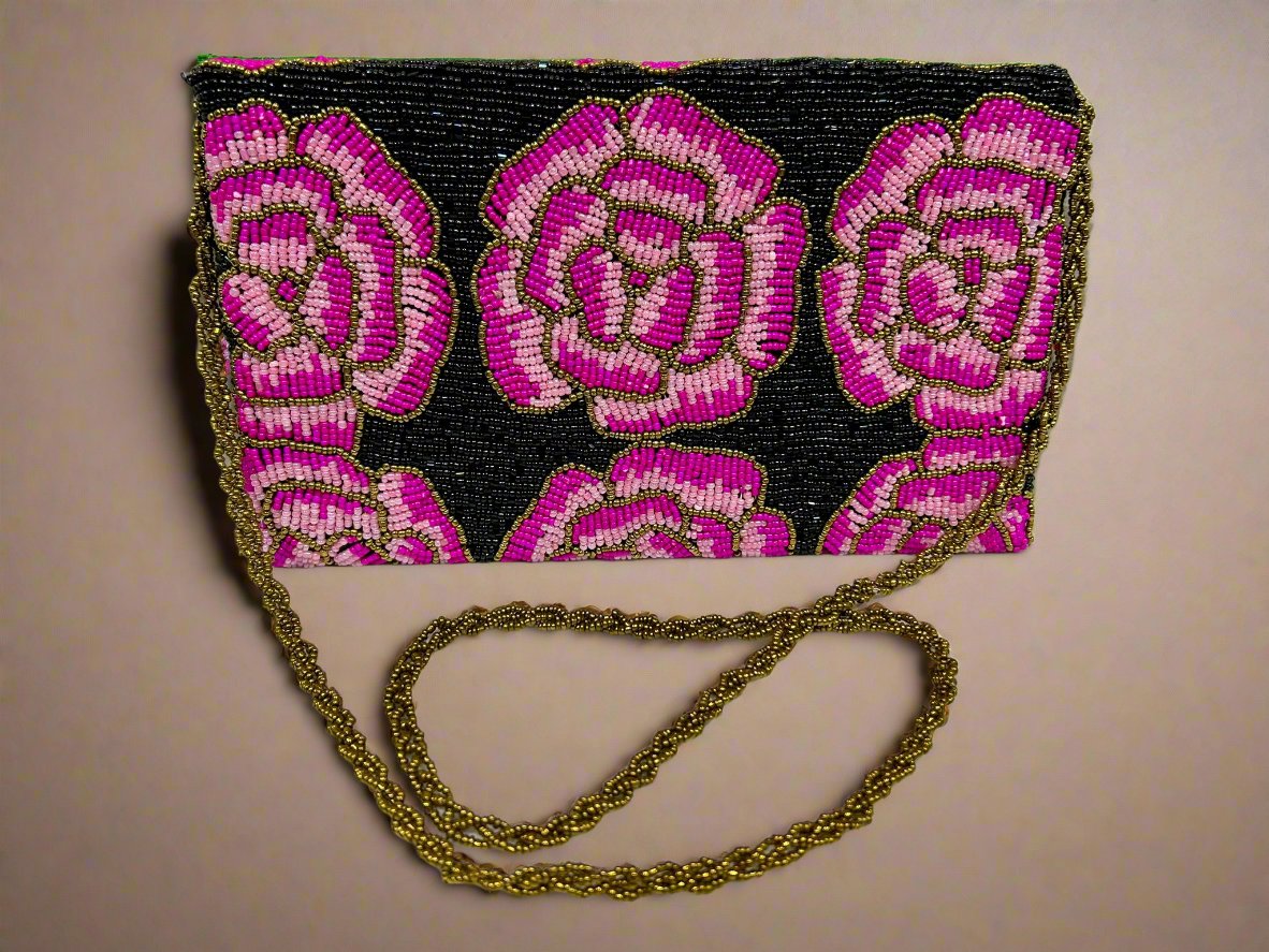 Clutch Bag - Black Pink Floral