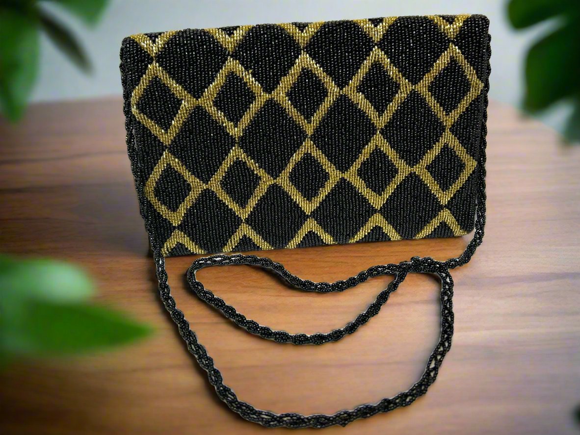 Clutch Bag - Black Gold Diamond