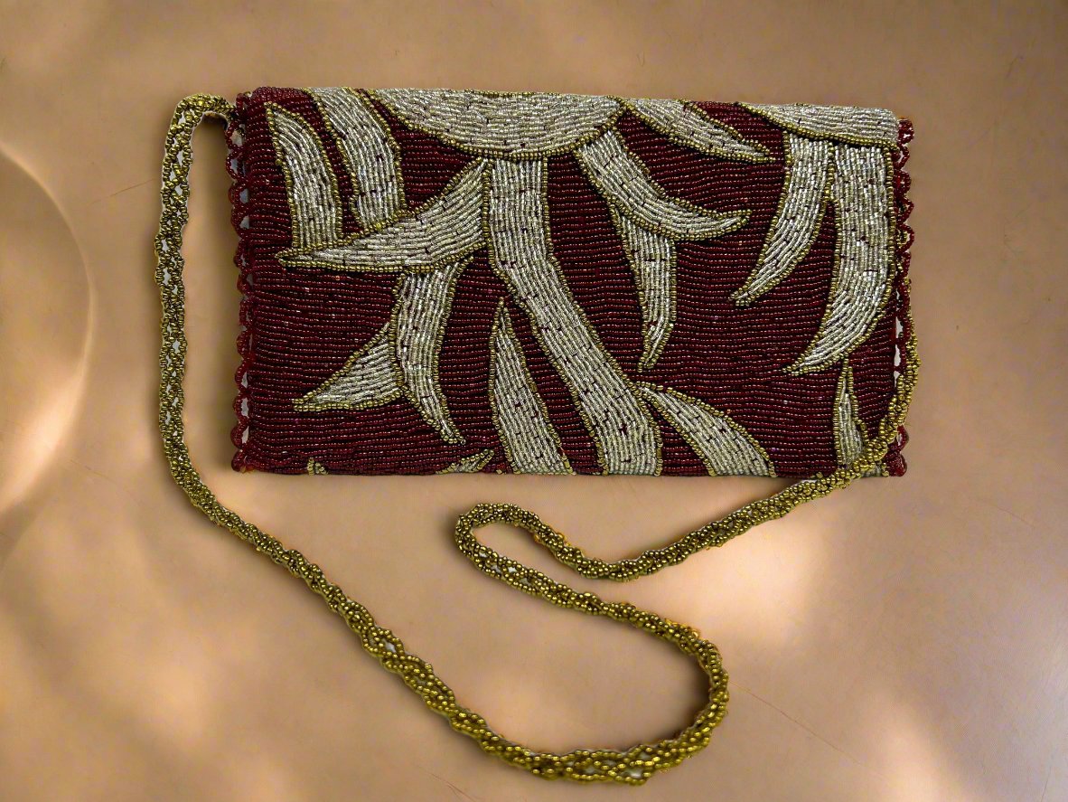 Clutch Bag - Maroon/Silver