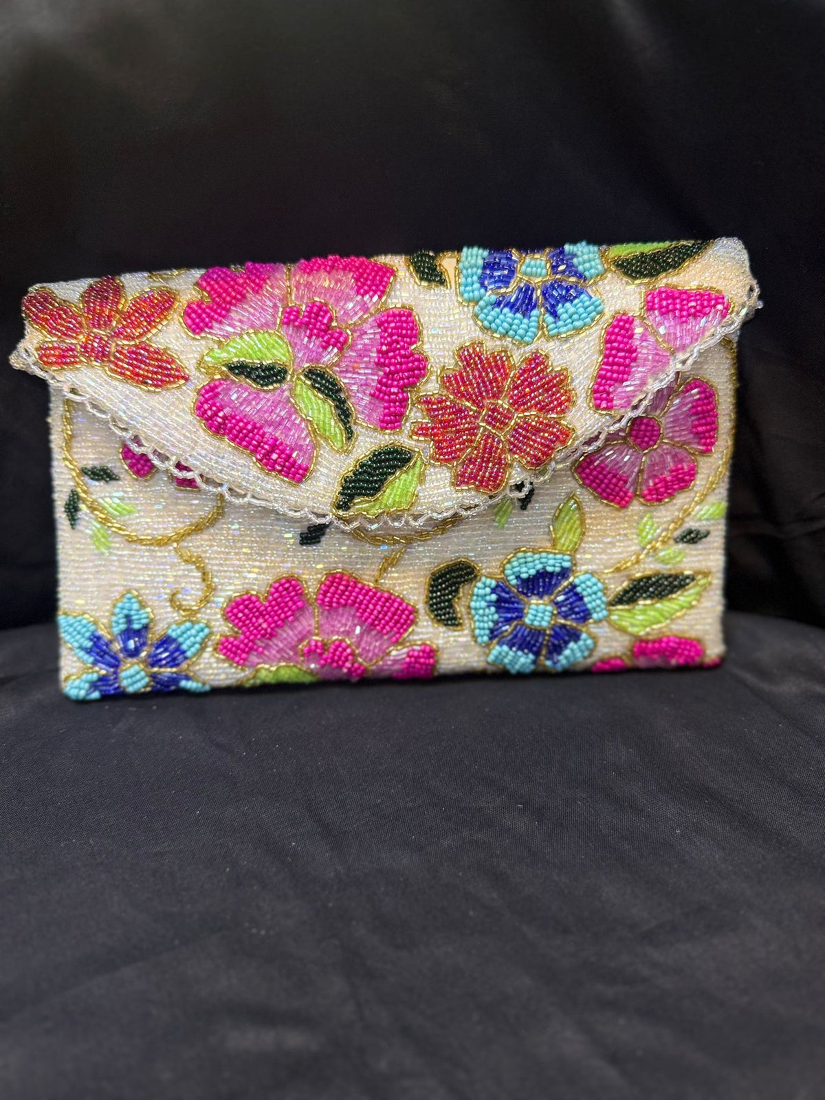 Colored Floral Handcrafted Clutch Bag