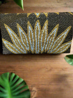 Black Gold Leaves Handcrafted Clutch Bag