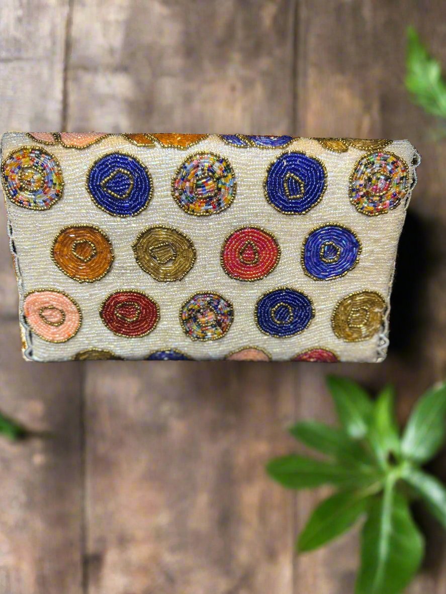 Colored Floral Handcrafted Clutch Bag