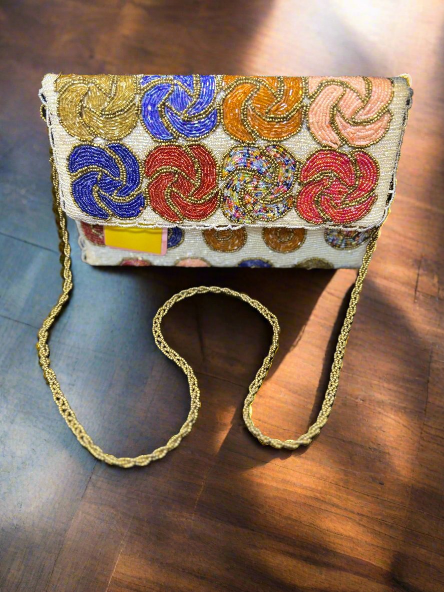 Colored Floral Handcrafted Clutch Bag