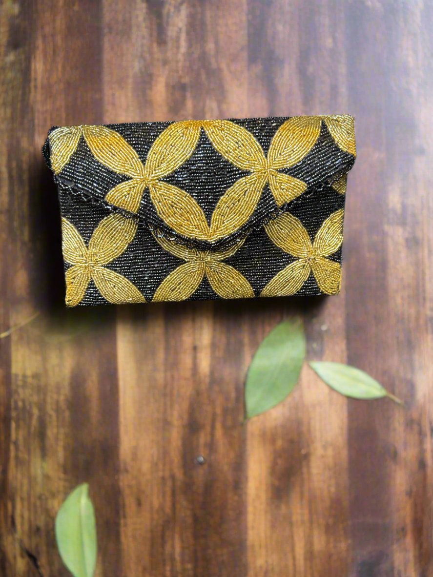 Black Stars Gold Tiles Handcrafted Clutch Bag