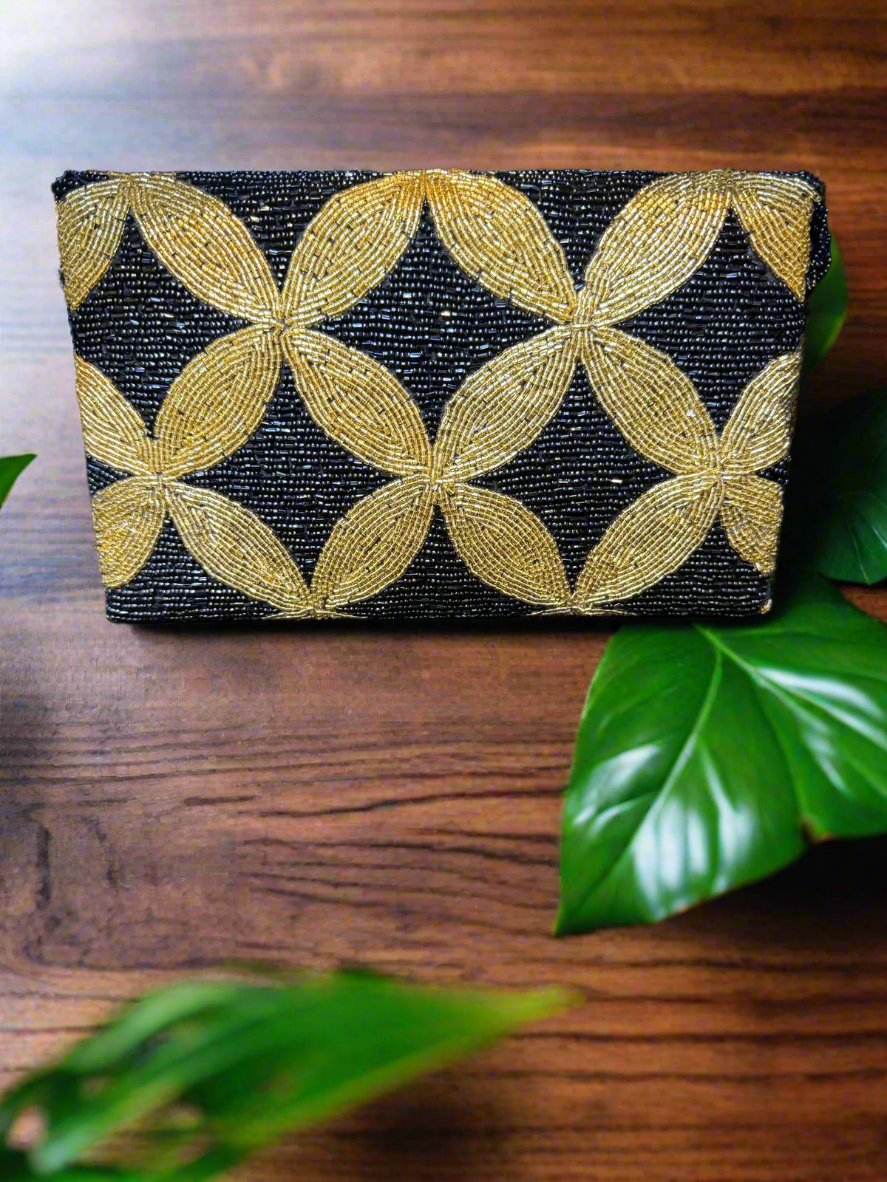 Black Stars Gold Tiles Handcrafted Clutch Bag