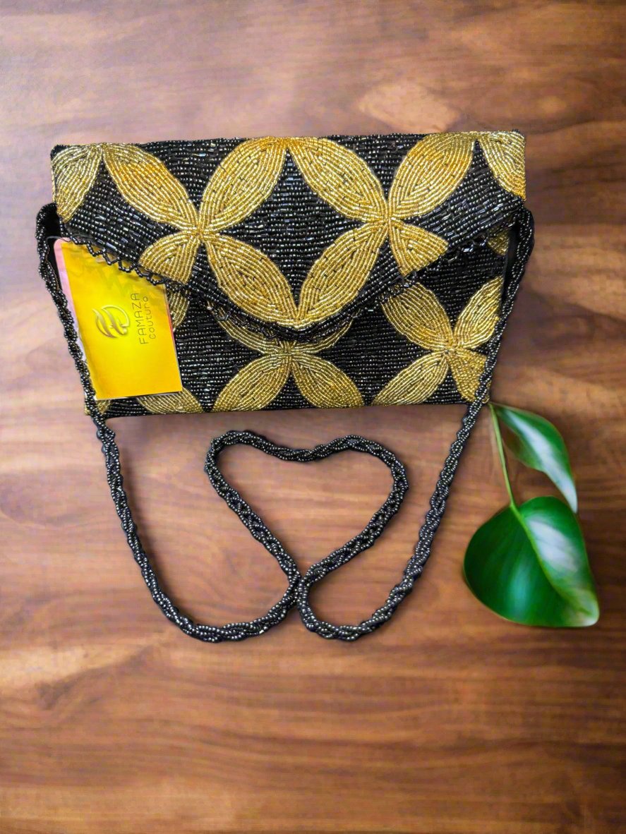 Black Stars Gold Tiles Handcrafted Clutch Bag